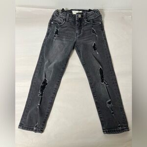 Zara Jeans Girls Sz 5 Distressed Adjustable Waist Straight Leg Black School Play